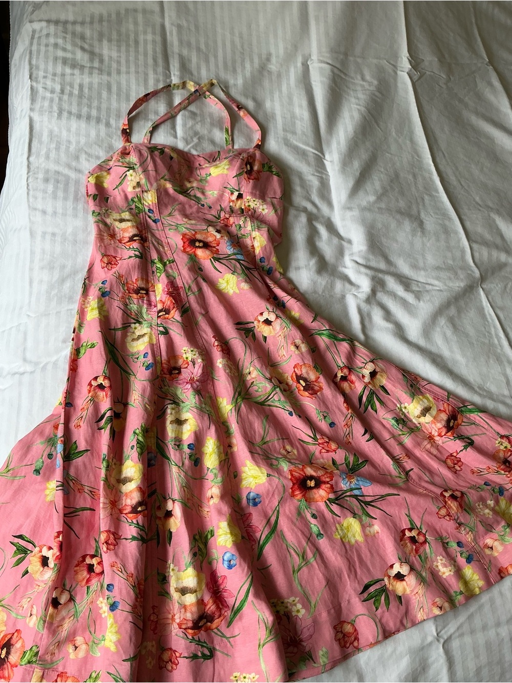 Pink Floral Linen Sundress
Midi length